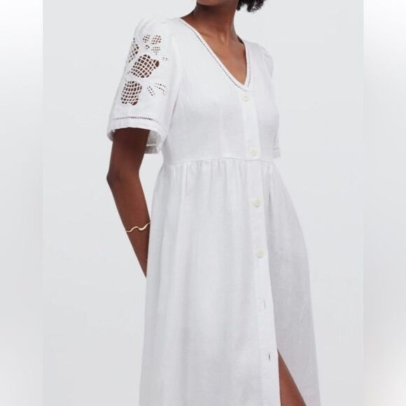 NWT Madewell Cassie Button Front Midi Dress Linen XS - Picture 1 of 11